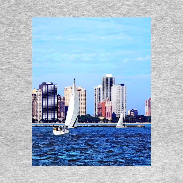 Chicago IL - Two Sailboat Against Chicago Skyline by SusanSavad